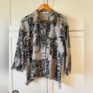 Habitat-Crushed Fog Piano Shirt Chopsticks Buttons-Size L